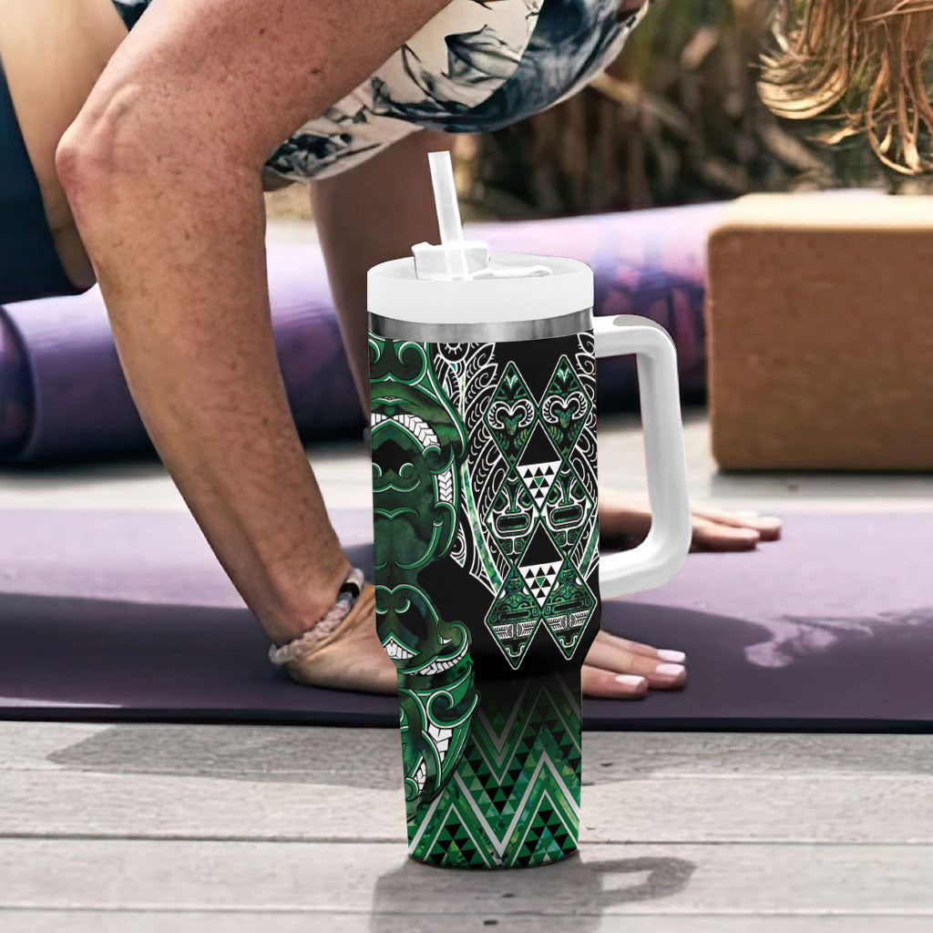 Aotearoa Ngai Tahu Tumbler With Handle Maori Tribal Dark Green Paua Shell Pattern