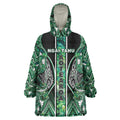 Aotearoa Ngai Tahu Wearable Blanket Hoodie Maori Tribal Dark Green Paua Shell Pattern