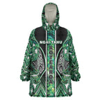 Aotearoa Ngai Tahu Wearable Blanket Hoodie Maori Tribal Dark Green Paua Shell Pattern