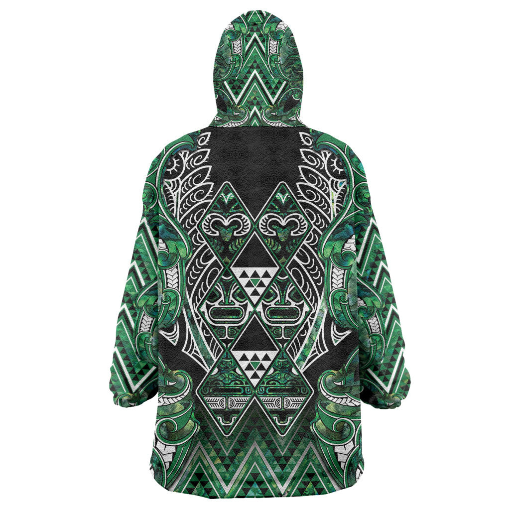 Aotearoa Ngai Tahu Wearable Blanket Hoodie Maori Tribal Dark Green Paua Shell Pattern