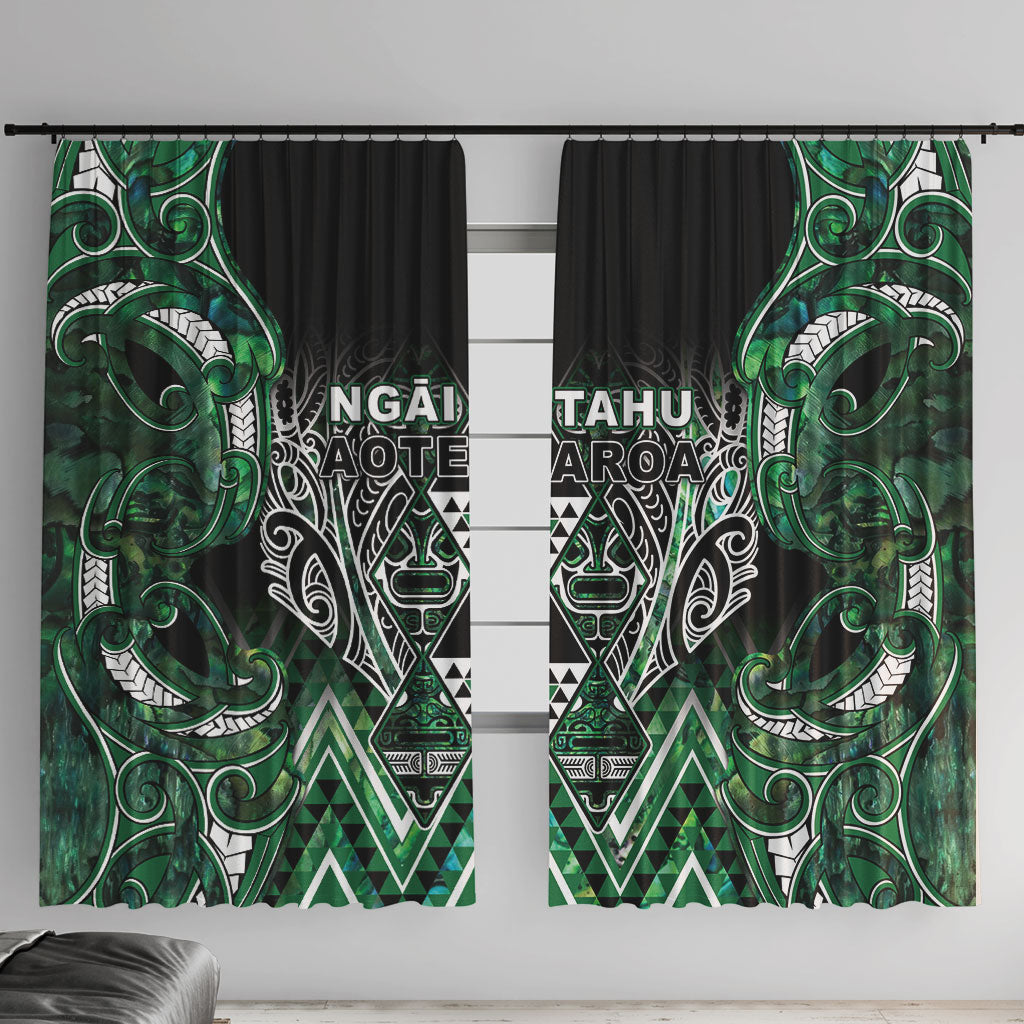 Aotearoa Ngai Tahu Window Curtain Maori Tribal Dark Green Paua Shell Pattern