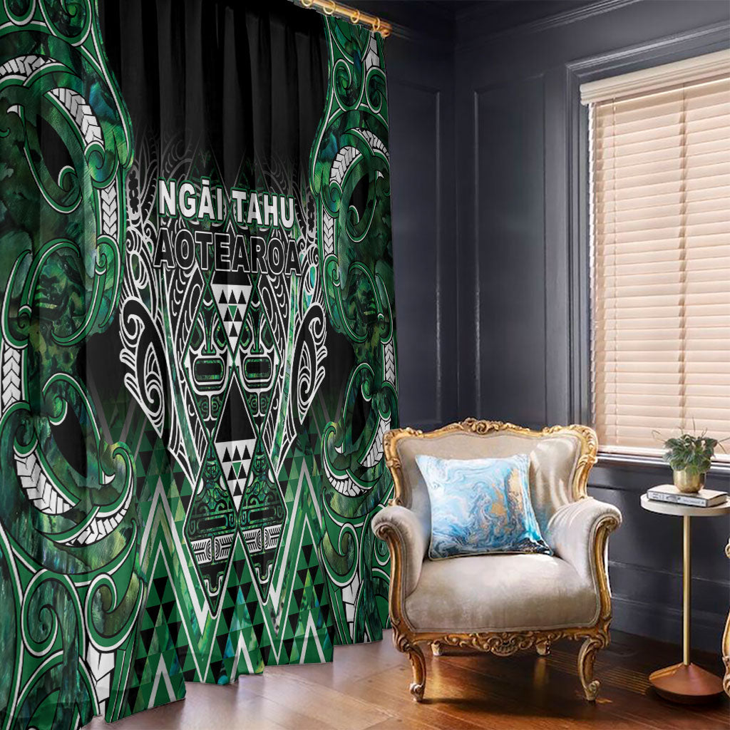 Aotearoa Ngai Tahu Window Curtain Maori Tribal Dark Green Paua Shell Pattern