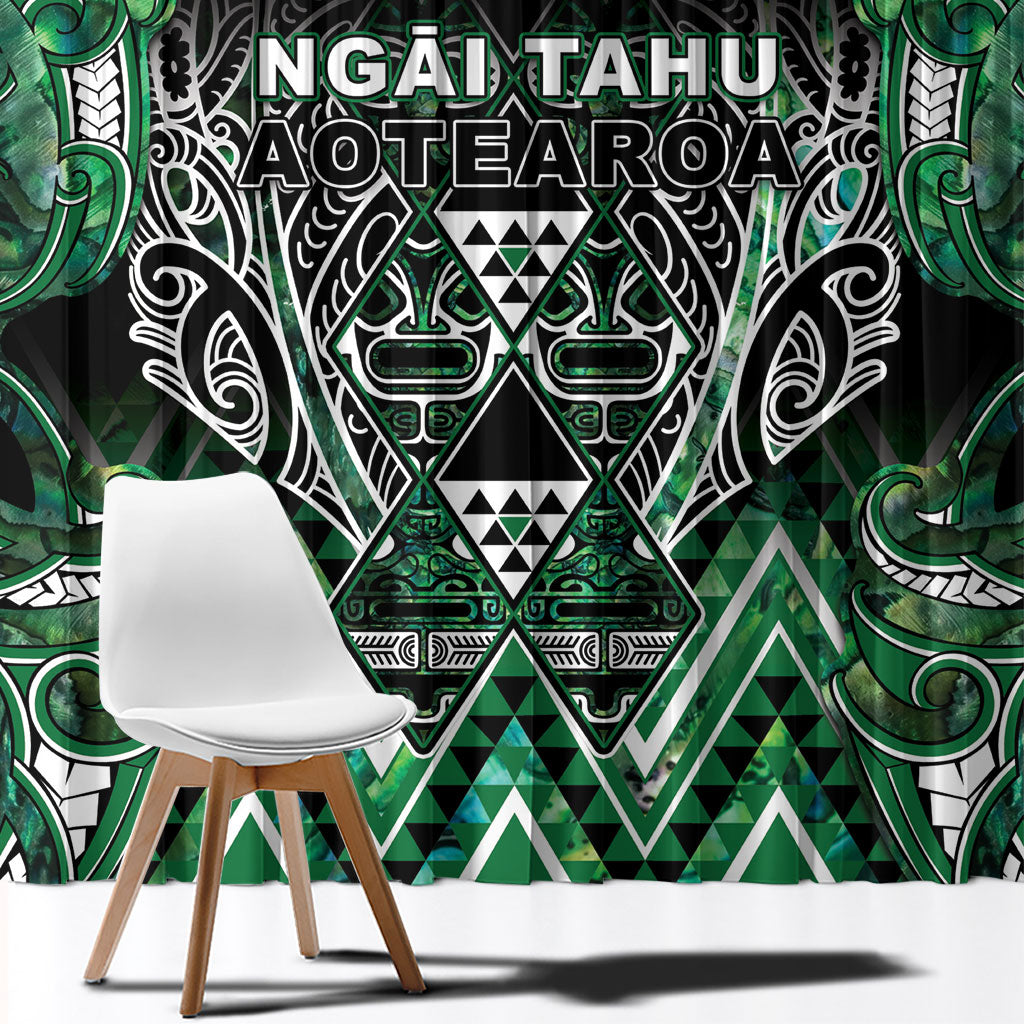 Aotearoa Ngai Tahu Window Curtain Maori Tribal Dark Green Paua Shell Pattern