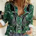 Aotearoa Ngai Tahu Women Casual Shirt Maori Tribal Dark Green Paua Shell Pattern