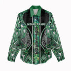 Aotearoa Ngai Tahu Women Casual Shirt Maori Tribal Dark Green Paua Shell Pattern