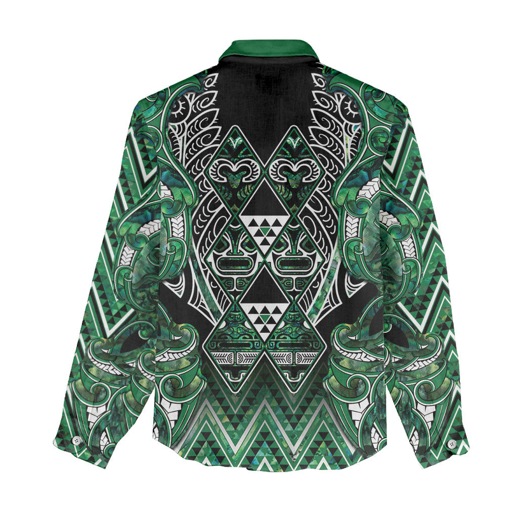 Aotearoa Ngai Tahu Women Casual Shirt Maori Tribal Dark Green Paua Shell Pattern