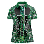 Aotearoa Ngai Tahu Women Polo Shirt Maori Tribal Dark Green Paua Shell Pattern