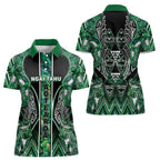 Aotearoa Ngai Tahu Women Polo Shirt Maori Tribal Dark Green Paua Shell Pattern