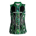 Aotearoa Ngai Tahu Women Sleeveless Polo Shirt Maori Tribal Dark Green Paua Shell Pattern