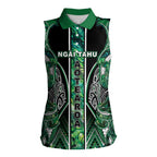 Aotearoa Ngai Tahu Women Sleeveless Polo Shirt Maori Tribal Dark Green Paua Shell Pattern