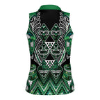 Aotearoa Ngai Tahu Women Sleeveless Polo Shirt Maori Tribal Dark Green Paua Shell Pattern