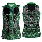 Aotearoa Ngai Tahu Women Sleeveless Polo Shirt Maori Tribal Dark Green Paua Shell Pattern
