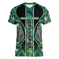 Aotearoa Ngai Tahu Women V-Neck T-Shirt Maori Tribal Dark Green Paua Shell Pattern