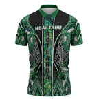 Aotearoa Ngai Tahu Zipper Polo Shirt Maori Tribal Dark Green Paua Shell Pattern
