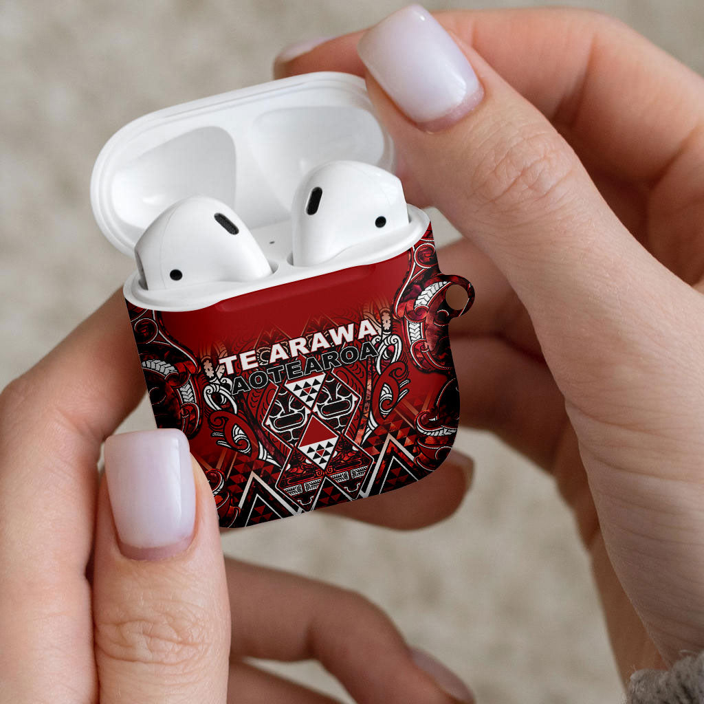 Aotearoa Te Arawa AirPods Case Maori Tribal Dark Red Paua Shell Pattern