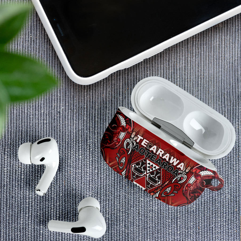 Aotearoa Te Arawa AirPods Case Maori Tribal Dark Red Paua Shell Pattern