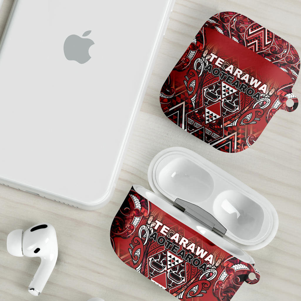 Aotearoa Te Arawa AirPods Case Maori Tribal Dark Red Paua Shell Pattern