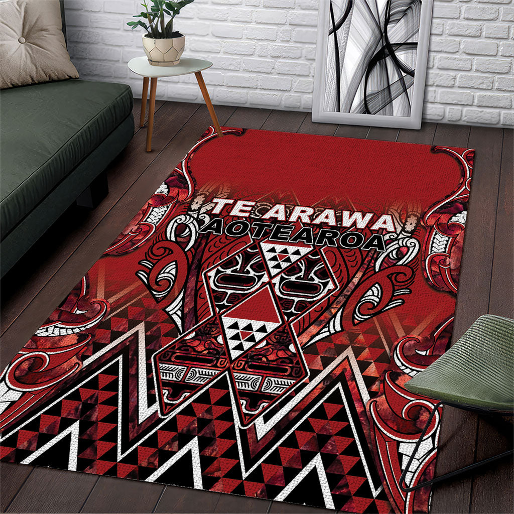 Aotearoa Te Arawa Area Rug Maori Tribal Dark Red Paua Shell Pattern