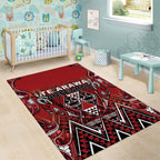 Aotearoa Te Arawa Area Rug Maori Tribal Dark Red Paua Shell Pattern