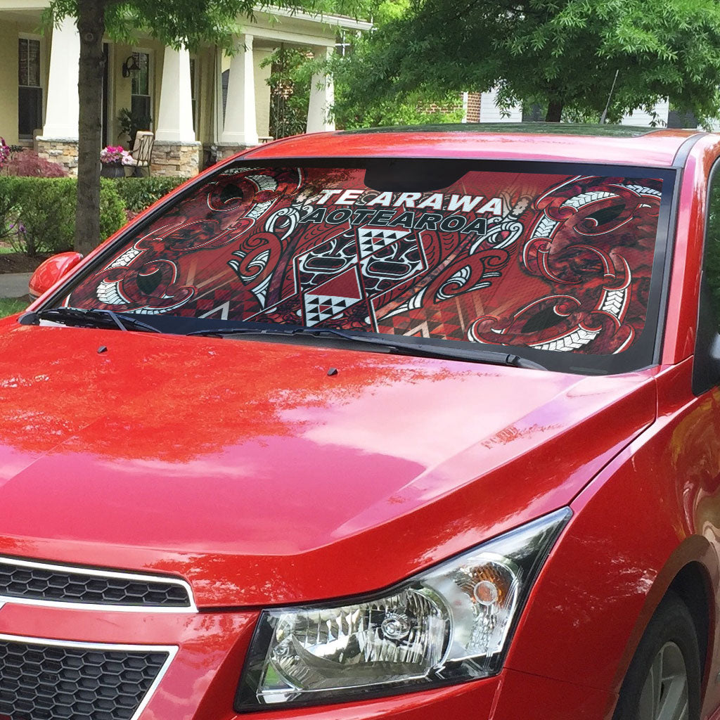 Aotearoa Te Arawa Auto Sun Shade Maori Tribal Dark Red Paua Shell Pattern