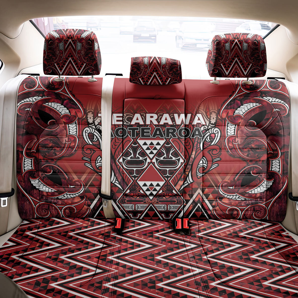 Aotearoa Te Arawa Back Car Seat Cover Maori Tribal Dark Red Paua Shell Pattern
