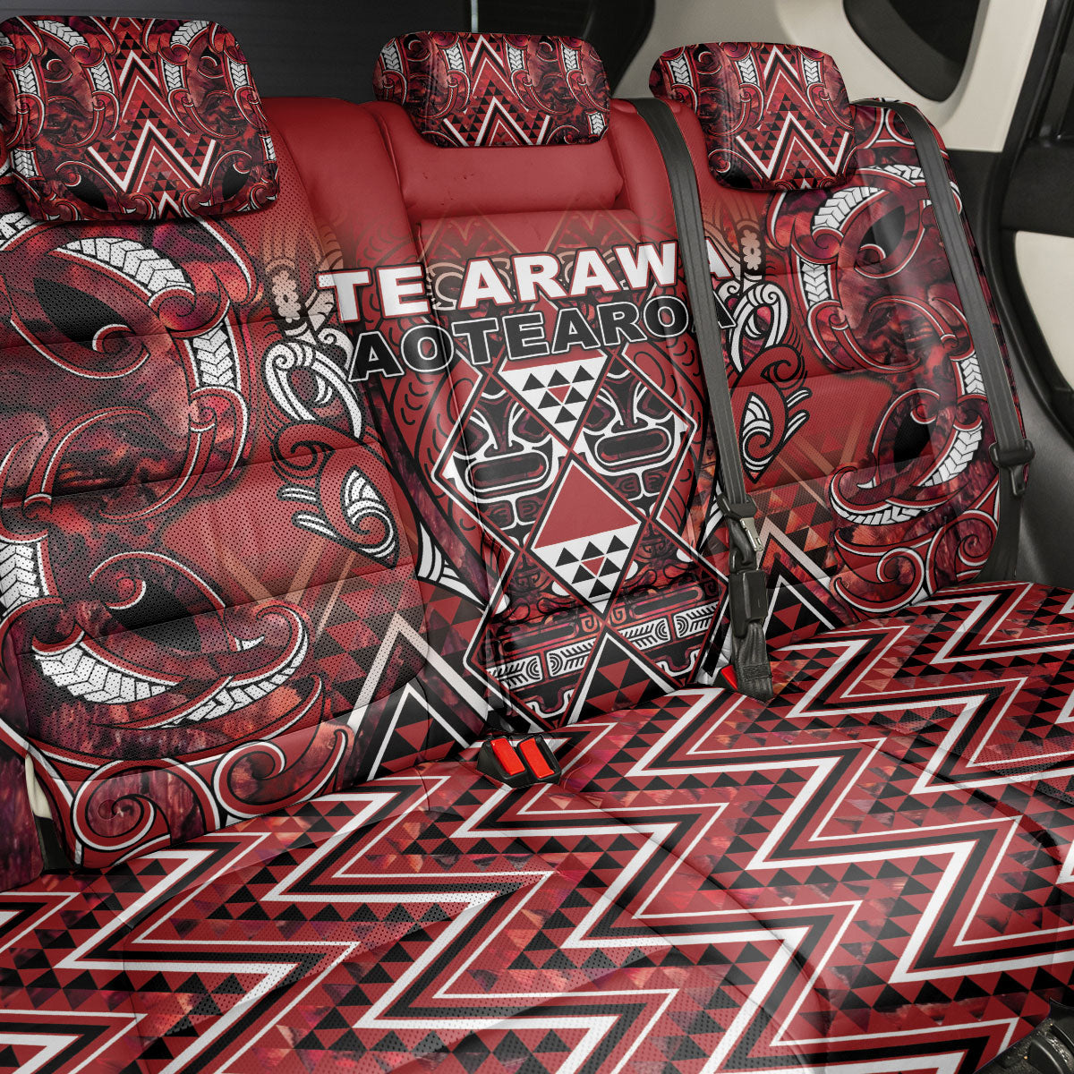Aotearoa Te Arawa Back Car Seat Cover Maori Tribal Dark Red Paua Shell Pattern
