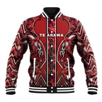Aotearoa Te Arawa Baseball Jacket Maori Tribal Dark Red Paua Shell Pattern