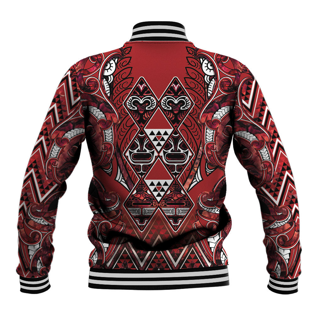 Aotearoa Te Arawa Baseball Jacket Maori Tribal Dark Red Paua Shell Pattern