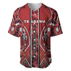 Aotearoa Te Arawa Baseball Jersey Maori Tribal Dark Red Paua Shell Pattern
