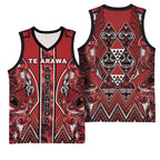 Aotearoa Te Arawa Basketball Jersey Maori Tribal Dark Red Paua Shell Pattern