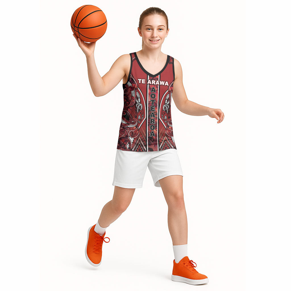 Aotearoa Te Arawa Basketball Jersey Maori Tribal Dark Red Paua Shell Pattern