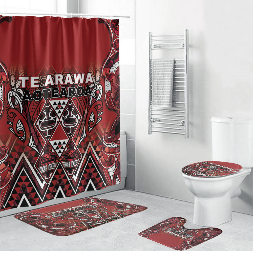 Aotearoa Te Arawa Bathroom Set Maori Tribal Dark Red Paua Shell Pattern