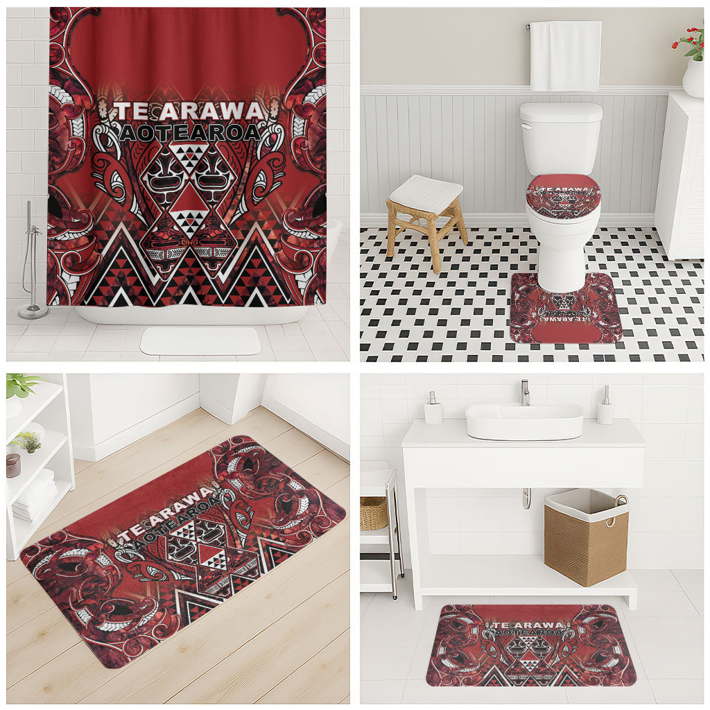 Aotearoa Te Arawa Bathroom Set Maori Tribal Dark Red Paua Shell Pattern