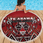 Aotearoa Te Arawa Beach Blanket Maori Tribal Dark Red Paua Shell Pattern