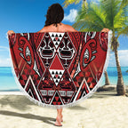 Aotearoa Te Arawa Beach Blanket Maori Tribal Dark Red Paua Shell Pattern