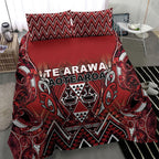 Aotearoa Te Arawa Bedding Set Maori Tribal Dark Red Paua Shell Pattern