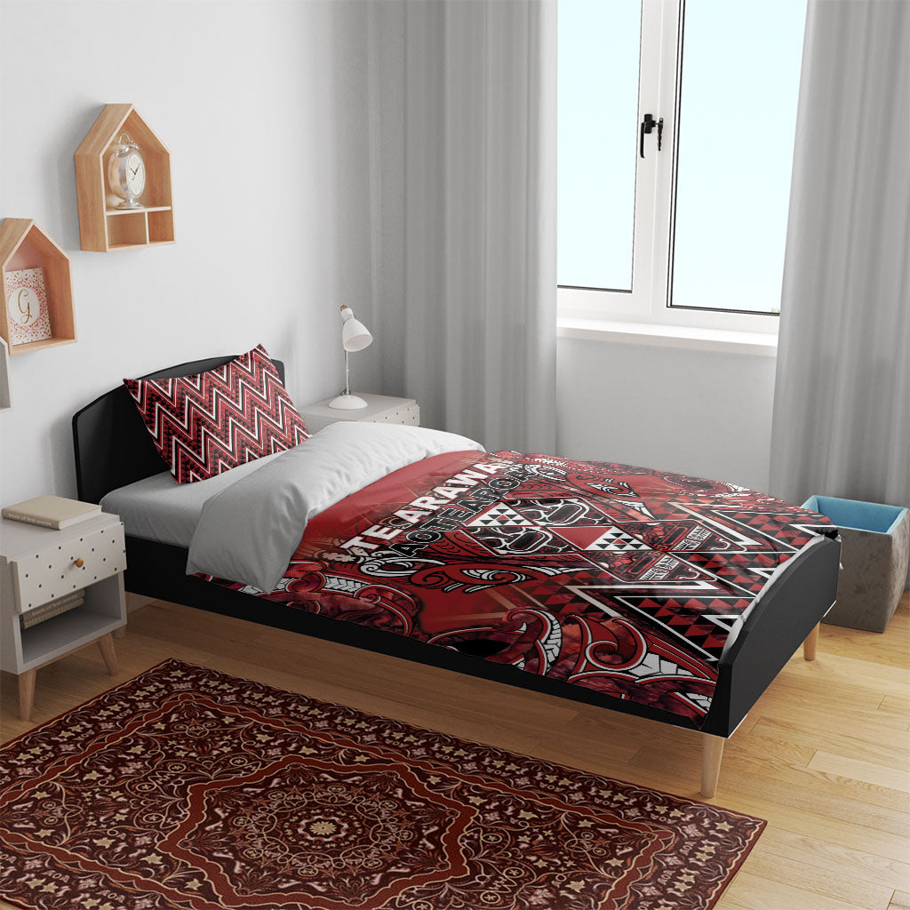 Aotearoa Te Arawa Bedding Set Maori Tribal Dark Red Paua Shell Pattern