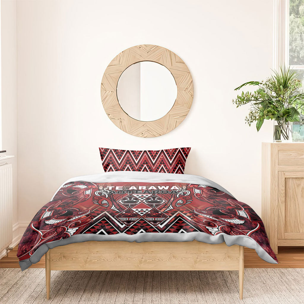 Aotearoa Te Arawa Bedding Set Maori Tribal Dark Red Paua Shell Pattern
