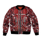 Aotearoa Te Arawa Bomber Jacket Maori Tribal Dark Red Paua Shell Pattern