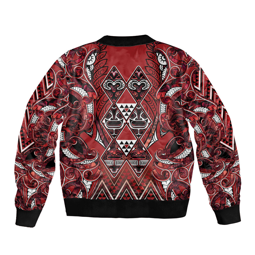 Aotearoa Te Arawa Bomber Jacket Maori Tribal Dark Red Paua Shell Pattern