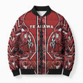 Aotearoa Te Arawa Bomber Puffer Jacket Maori Tribal Dark Red Paua Shell Pattern