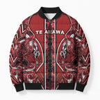 Aotearoa Te Arawa Bomber Puffer Jacket Maori Tribal Dark Red Paua Shell Pattern
