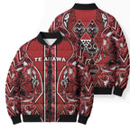 Aotearoa Te Arawa Bomber Puffer Jacket Maori Tribal Dark Red Paua Shell Pattern
