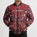 Aotearoa Te Arawa Bomber Puffer Jacket Maori Tribal Dark Red Paua Shell Pattern