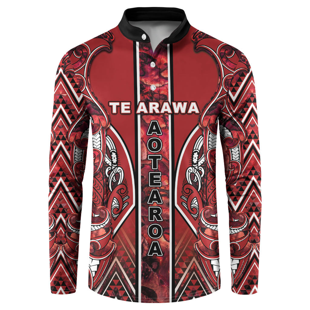 Aotearoa Te Arawa Button Sweatshirt Maori Tribal Dark Red Paua Shell Pattern