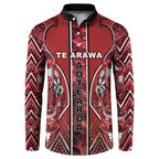 Aotearoa Te Arawa Button Sweatshirt Maori Tribal Dark Red Paua Shell Pattern