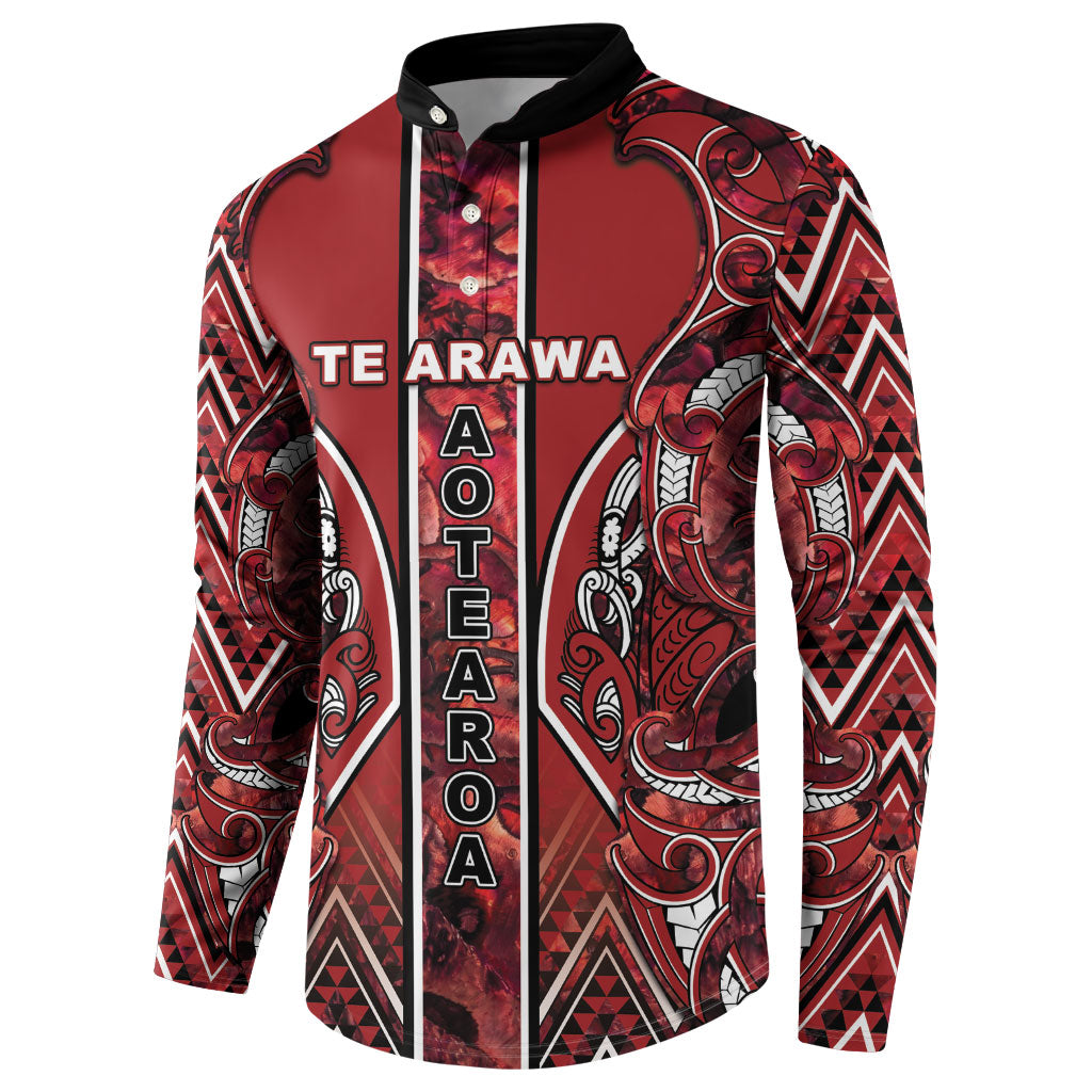 Aotearoa Te Arawa Button Sweatshirt Maori Tribal Dark Red Paua Shell Pattern