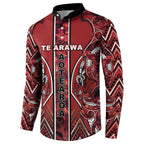 Aotearoa Te Arawa Button Sweatshirt Maori Tribal Dark Red Paua Shell Pattern