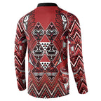 Aotearoa Te Arawa Button Sweatshirt Maori Tribal Dark Red Paua Shell Pattern