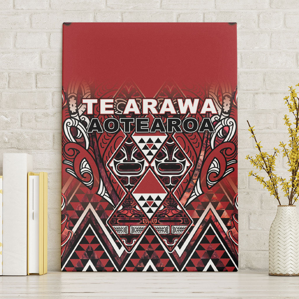 Aotearoa Te Arawa Canvas Wall Art Maori Tribal Dark Red Paua Shell Pattern